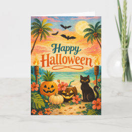 Carte Halloween Fantaisiste aux Couleurs Tropicales