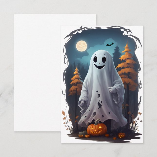 Carte Halloween - Fantôme souriant (Devant / Derrière)