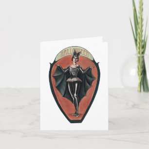 Carte Halloween Femme Vampire Squelette Vintage