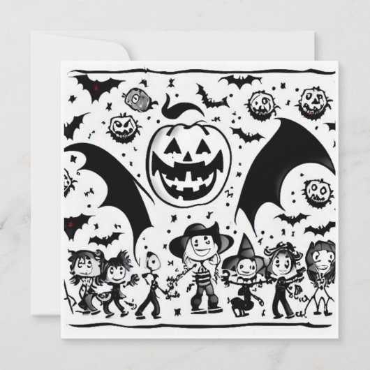 Carte Halloween fiesta en noir et blanc (Devant)