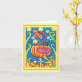 Carte HALLOWEEN FLAMANT ROSE ROSE CHAT NOIR EN Blanc CIT (Fleur jaune)