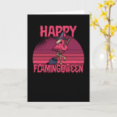 Carte Halloween Flamingoween Flamant rose Sorcière salle (Fleur jaune)