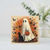 Carte Halloween Friandise Fantôme et Chat Noir  (Debout devant)