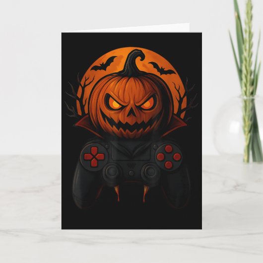 Carte Halloween Gaming Controller Soky Pumpkin Gamer Boy (Devant)