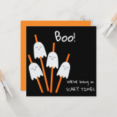 Carte Halloween Ghost Cartoon noir orange amusant plat (Devant/Arrière en situation)