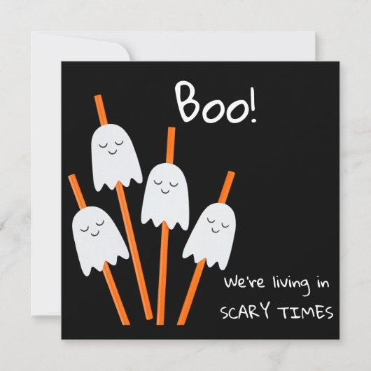 Carte Halloween Ghost Cartoon noir orange amusant plat (Devant)