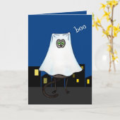 Carte Halloween Ghost Cat - Personnalisable (Fleur jaune)
