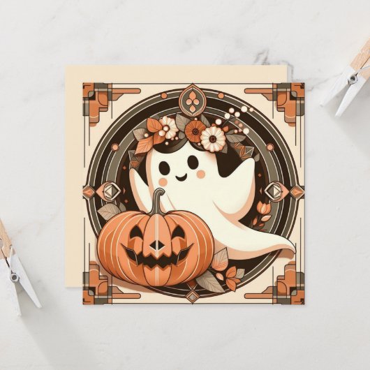 Carte Halloween Ghost et Jack-o'lantern Éffrayant (Devant/Arrière en situation)