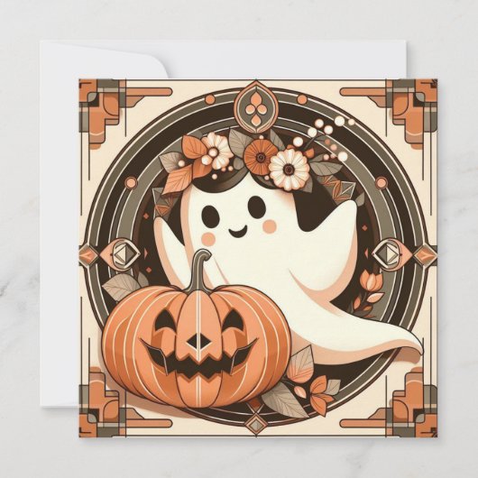 Carte Halloween Ghost et Jack-o'lantern Éffrayant (Devant)