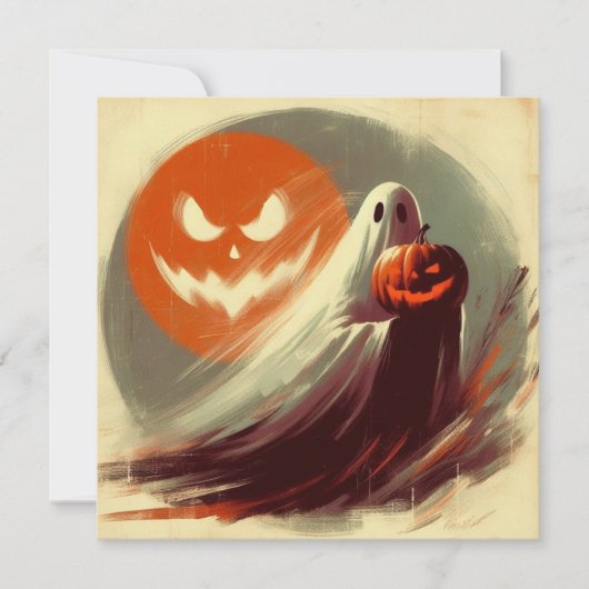 Carte Halloween Ghost et Jack-o'lantern Éffrayant (Devant)