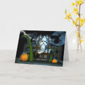 Carte Halloween Ghost Witch rats and crows, scared ghost (Fleur jaune)