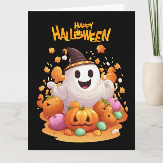 Carte Halloween : Ghosts mignons et famille Citrouille (Devant)