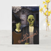 Carte Halloween gothique américain Maison hantée (Fleur jaune)