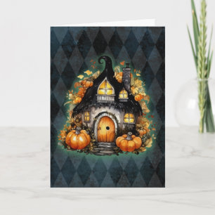 Carte Halloween Gothique Automne Fée Cottage Bleu Jacqua