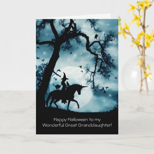 Carte Halloween Grand-Petite-Fille Chouette et Chat (Fleur jaune)