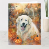 Carte Halloween Great Pyrenees avec citrouilles épouvant (Devant)