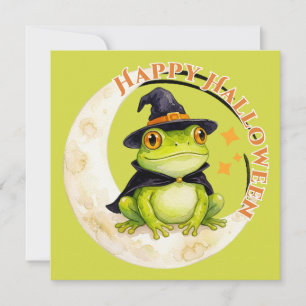 Carte Halloween Grenouille Mignonne Crapaud Sorcière