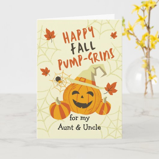 Carte Halloween Grin for Tante and Uncle Jack o' Lantern (Fleur jaune)