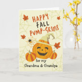 Carte Halloween Grin pour grands-parents Jack o' Lantern (Fleur jaune)