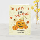 Carte Halloween Grin pour Nephew mignon Citrouille (Fleur jaune)