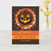 Carte Halloween Grunge Citrouille, pour mari - Drôle (Fleur jaune)