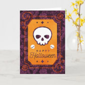 Carte Halloween Happy Crâne blanc (Fleur jaune)