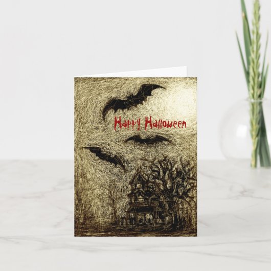 Carte Halloween Hauning Maison Jaune (Devant)