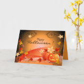 Carte Halloween heureux ! Citrouilles, feuille d'automne (Fleur jaune)