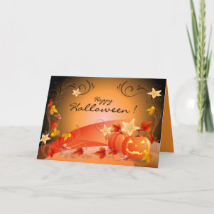 Carte Halloween heureux ! Citrouilles, feuille d'automne
