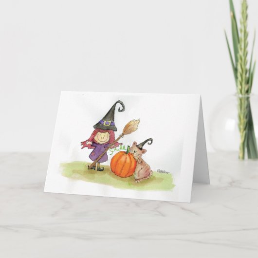 Carte Halloween heureux - illustration d'aquarelle (Devant)
