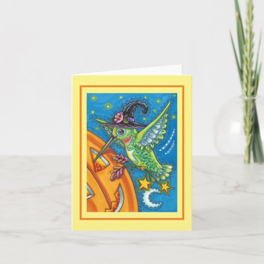 Carte HALLOWEEN HUMMINGBIRD, JACK-O'-LANTERN WHIMSY Blan (Devant)