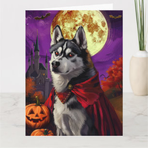 Carte Halloween Husky Sibérien Vampire Citrouilles Épouv