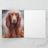 Carte Halloween Irish Red Setter avec citrouilles effray (Intérieur)