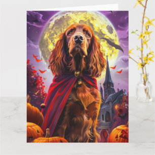 Carte Halloween Irish Red Setter Vampire Citrouilles eff