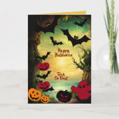 Carte Halloween Jack-o'-lantern Black Bat Salutation Éff (Devant)