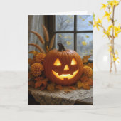 Carte Halloween Jack-o-Lanterne En Fleurs D'Automne (Fleur jaune)