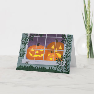 Carte Halloween Jack-o'-lanternes dans la fenêtre