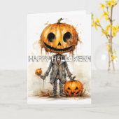 Carte Halloween joyeuse et sinistre Citrouille Scarecrow (Fleur jaune)