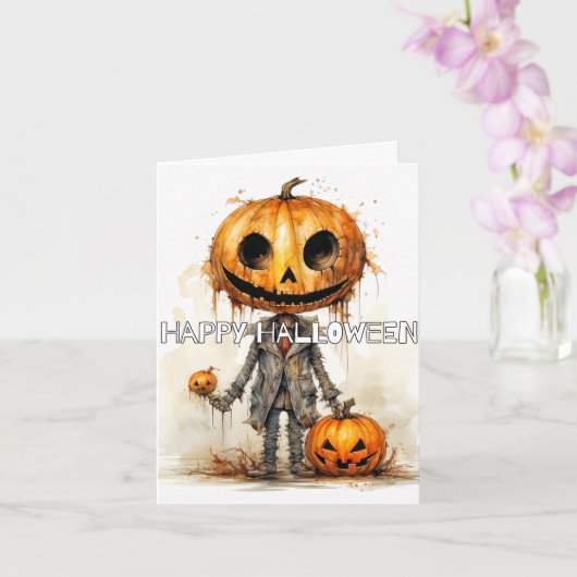 Carte Halloween joyeuse et sinistre Citrouille Scarecrow (Orchidée)