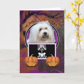 Carte Halloween - Just a Lil Éffrayant - Coton de Tulear (Fleur jaune)