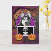 Carte Halloween - Just a Lil Éffrayant - Siberian Husky (Fleur jaune)