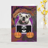 Carte Halloween - juste un Lil éffrayant - bouledogue (Fleur jaune)