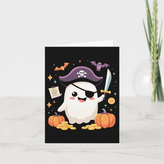 Carte Halloween Kawaii Fantôme Habillé Comme Pirate Pour (Devant)