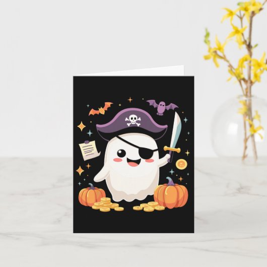 Carte Halloween Kawaii Fantôme Habillé Comme Pirate Pour (Fleur jaune)