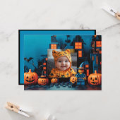 Carte Halloween la "brique ou la menace" (Devant/Arrière en situation)