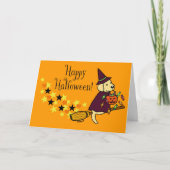 Carte Halloween Labrador jaune et balai (Devant)