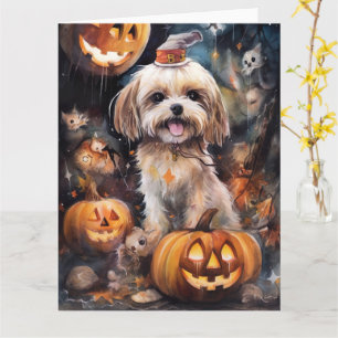 Carte Halloween Lhassa Apso Avec Peur Citrouille