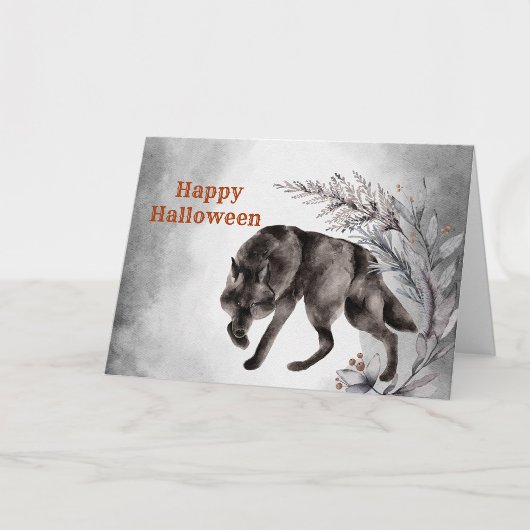 Carte Halloween Loup noir floral