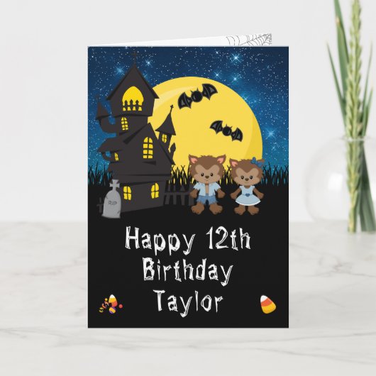 Carte Halloween Loup-Occidental Bleu Joyeux anniversaire (Devant)