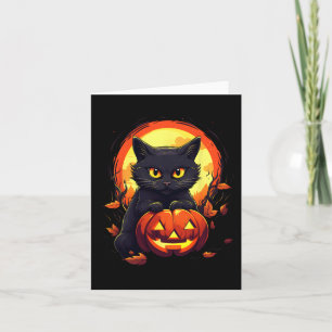 Carte Halloween Lune Chat Noir et Citrouille Pour Hommes